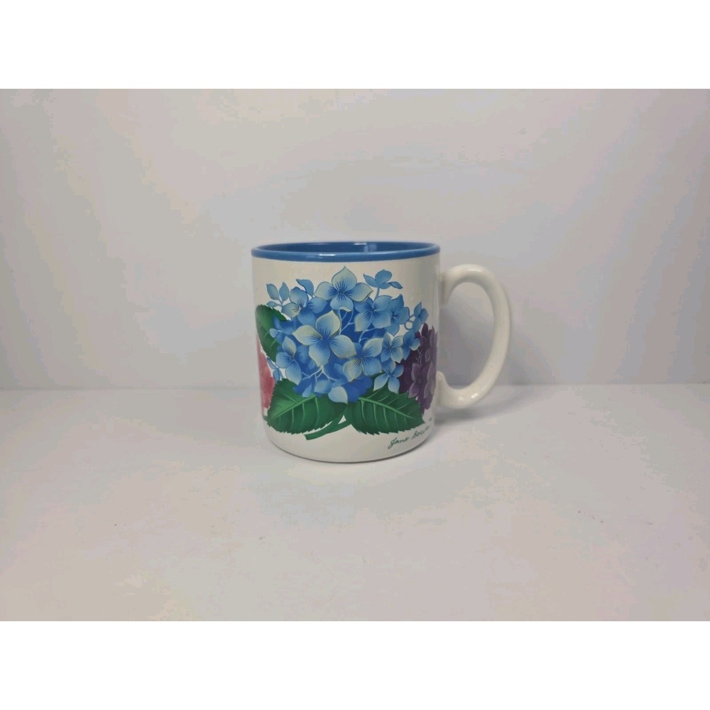 VTG 1991 Hydrangea Mug by Flowers Inc. Balloons - Jane Bowen, Blue Purple Pink